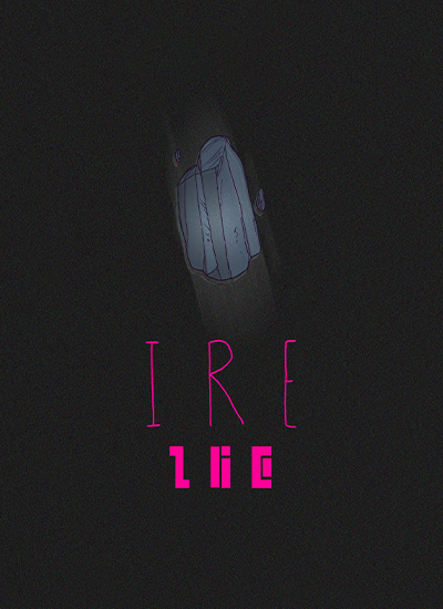 Comic cover for Ire, a black background with a grey crystal stone floating above the word Ire.